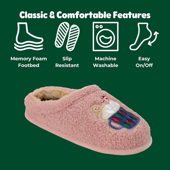 Women's Light Pink Christmas Holiday Fuzzy Cozy Novelty House Slipper Shoes - Picture 5 of 6